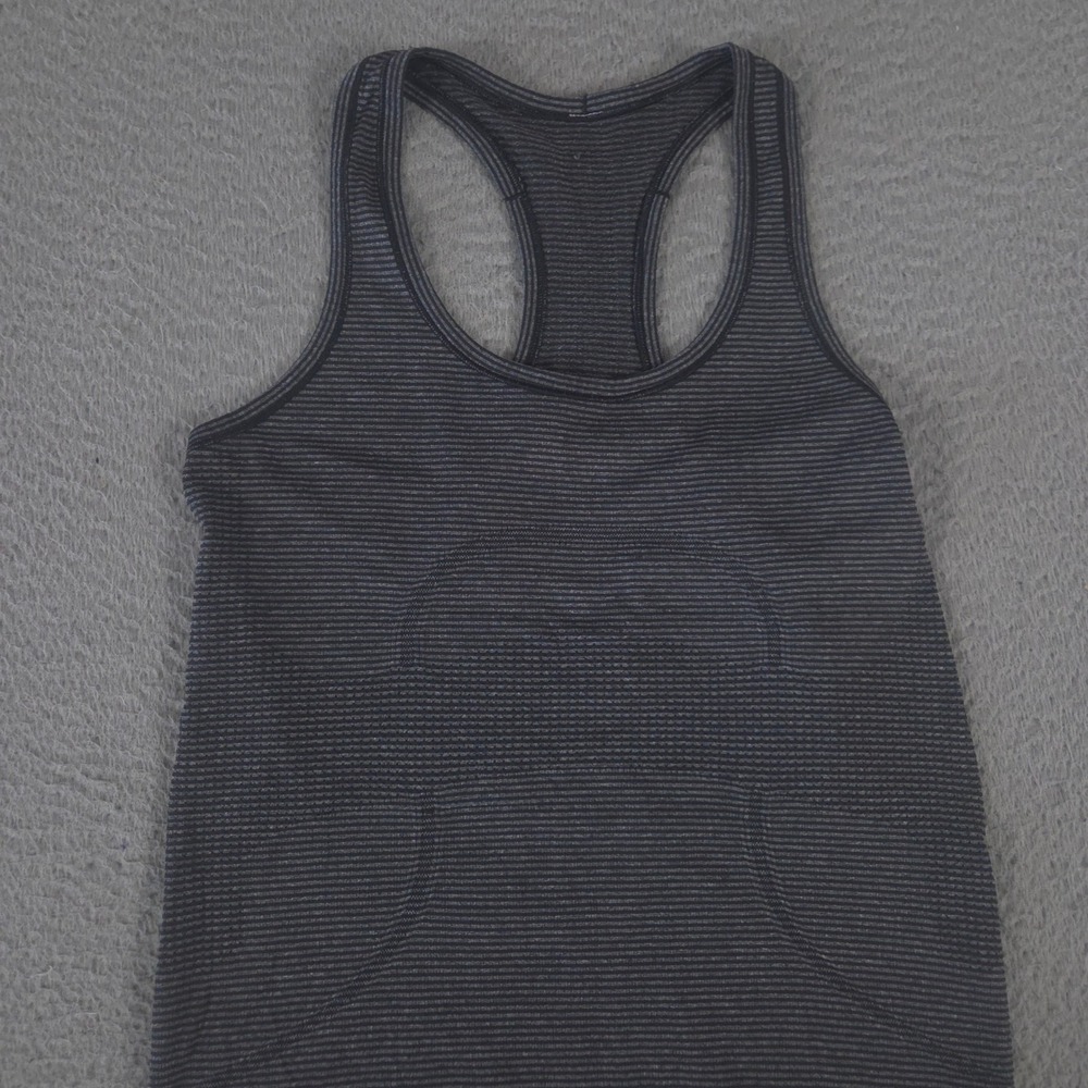 Lululemon Top Womens‎ 6 Black Gray Swiftly Tech Tank Racerback Striped Seamless